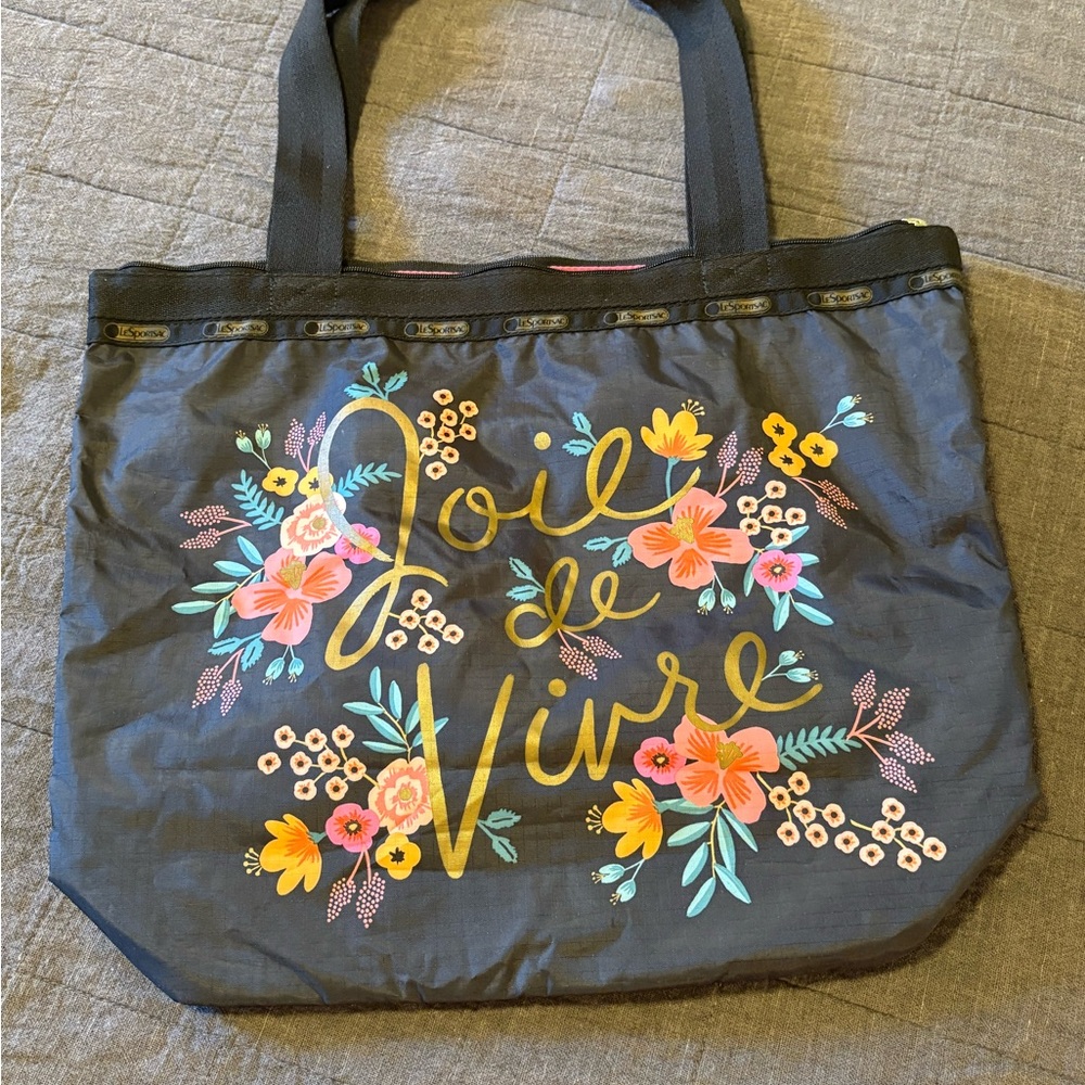 EUC Lesportsac x Rifle Paper Co Black Tote with Colorful Floral Design